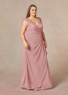 Azazie Gladys Kleider für die Brautmutter A-Linie Königin Anne Spitze Chiffon Kleid Altrosa image10