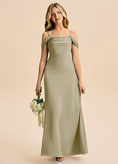 Azazie Lettie Junior A-Linie Schulterfrei Stretch-Satin Kleid Moosgrün image2