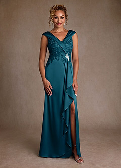 Azazie Santa Monica Mother of the Bride Dresses Ink Blue A-Line Lace Dress image3