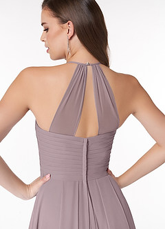 Azazie Ginger Bridesmaid Dresses Dusk A-Line Halter Pleated Chiffon Dress image3