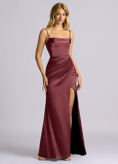 Azazie Auden Bridesmaid Dresses Merlot Sheath Off the Shoulder Stretch Satin Convertible Dress image3