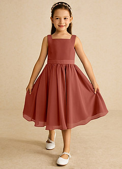Azazie Ari Flower Girl Dresses Auburn A-Line Sleeveless Chiffon Dress image2