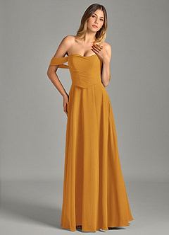 Azazie Chelsey Vestidos de damas de honor Vestido de Caramelo de Gasa de Corte en A Convertible con Vestidos sin tirantes image4