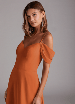Azazie Marley Bridesmaid Dresses Cinnamon A-Line Off the Shoulder Chiffon Convertible Dress image8