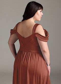 Azazie Lianne Bridesmaid Dresses Auburn A-Line Off the Shoulder Stretch Satin Dress image15