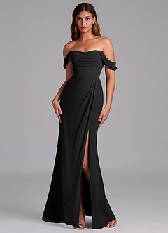 Azazie Johana Jurken voor bruidsmeisjes Converteerbaar Jurk van Chiffon met Zeemeermin Off-shoulder Zwart image7