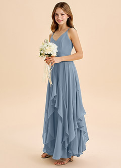 Azazie Karan Junior Dusty Blue A-Line Chiffon Dress image3