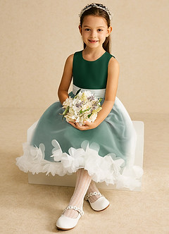 Azazie Stardust Flower Girl Dresses Dark Green A-Line Sleeveless Organza Dress image2