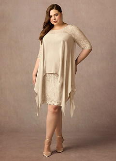 Azazie Flo Mère de la mariée Robes Robe Trapèze en Mousseline de soie Dentelle Champagne image6