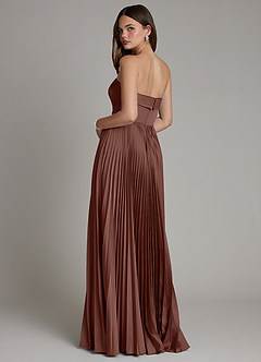 Azazie Mariana Bridesmaid Dresses Espresso A-Line Pleated Stretch Satin Dress image3
