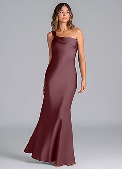 Azazie Driea Brudtärnklänningar Klä av Sjöjungfru i Stretch Satin Ena axeln Sangria image3