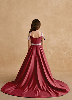 Azazie Jodi Flower Girl Dresses Pomegranate A-Line Matte Satin Dress image2