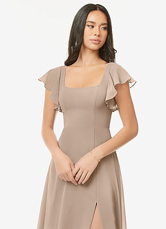 Azazie Bondi Bridesmaid Dresses Taupe A-Line Ruffled Chiffon Dress image6