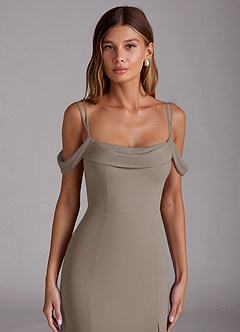 Azazie Callan Bridesmaid Dresses Taupe Mermaid Pleated Chiffon Convertible Dress image4