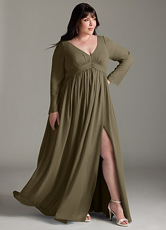 Azazie Teton Gravid brudtärna klänningar Klänning A-Line Långärmad Golvlängd Chiffong image11