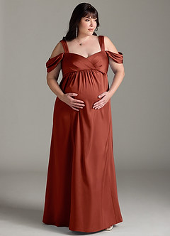 Azazie Rhea vestidos de dama de honor de maternidad Vestido de Corte En A Off The Shoulder Plisado Hasta el suelo Satén Elástico image8