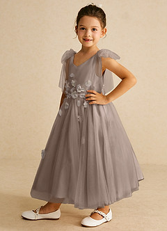 Azazie Minia Flower Girl Dresses Taupe A-Line Bow Matte Satin Dress image5