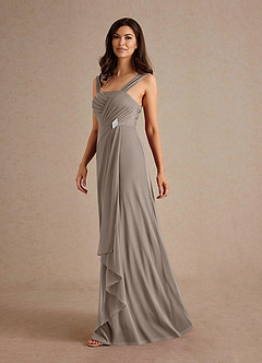 Azazie Clinton Mother of the Bride Dresses Taupe A-Line Pleated Mesh Dress image6
