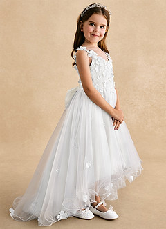 Azazie Celia Flower Girl Dresses Ivory A-Line Lace Tulle Dress image3
