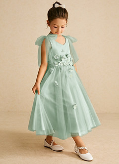 Azazie Minia Flower Girl Dresses Agave A-Line Bow Matte Satin Dress image3