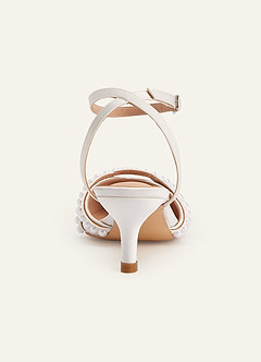 front Metallic Satin Pearl Pointed Toe Kitten Heel