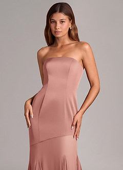 Azazie Uma Brautjungfernkleider Wandelbar Meerjungfrau-Linie Schulterfrei Chiffon Kleid Rosettenrosa image2