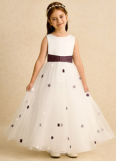 Azazie Cricket vestidos de niña de las flores Vestido de Marfil Sangria de Satin Mate de Corte Princesa con Plisado image4
