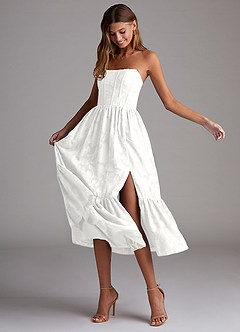 Azazie Delphina Bridesmaid Dresses White A-Line Strapless Floral Burnout Convertible Dress image3