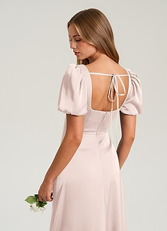 Azazie Fyona Bridesmaid Dresses Blushing Pink A-Line Pleated Stretch Satin Dress image7