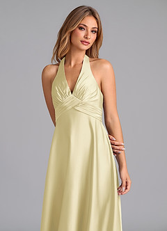 Azazie Tessie Vestidos de damas de honor Vestido de Sorbete De Limón de Satén Elástico de Corte en A con Plisado image3