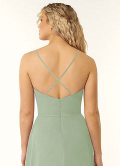 Azazie Naeem Bridesmaid Dresses Dusty Sage A-Line V-Neck Ruffle Chiffon Dress image6