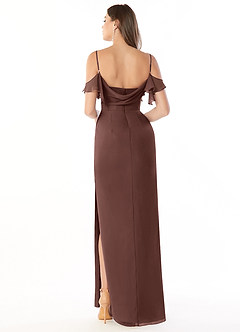 Azazie Emeralda Bridesmaid Dresses Espresso Sheath Off the Shoulder Chiffon Dress image2