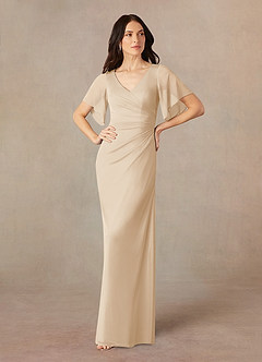 Azazie Selah Abiti per la Madre della Sposa Abito A-Line in Maglia Increspato con Scollo a V Champagne image1