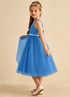 Azazie Firefly vestidos de niña de las flores Vestido de Azul Grisaceo de Satin Mate de Corte En A con Lazo image4