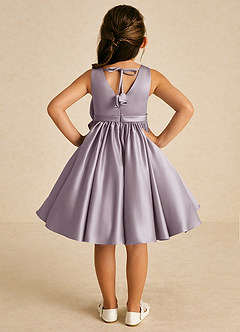 Azazie Apple Flower Girl Dresses Dusk A-Line Bow Matte Satin Dress image2