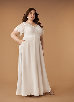 Azazie Veradis Robes de mariée Robe Trapèze en Mousseline de soie Col V dentelle Diamant Blanc Champagne image9