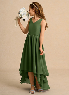 Azazie Kitten Junior Formal vestidos de niña de las flores Vestido de Oliva de Gasa de Corte En A image5