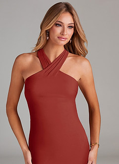 Azazie Doretta Jurken voor bruidsmeisjes Jurk van Chiffon met Zeemeermin Geplooid Terracotta image5