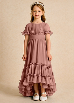 Azazie Kass Flower Girl Dresses Cedar Rose A-Line Pleated Chiffon Dress image4