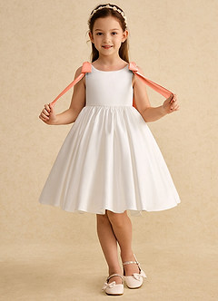 Azazie Stacie Flower Girl Dresses Ivory Sunset A-Line Bow Matte Satin Dress image4