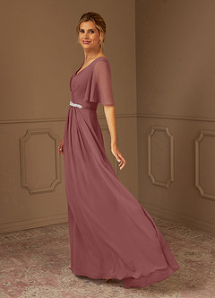 Azazie Tricia Mother of the Bride Dresses Desert Rose A-Line V-Neck Pleated Chiffon Dress image2