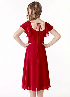 Azazie Bondi Junior Scarlet A-Line Ruched Chiffon Dress image3
