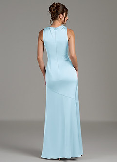 Azazie Kiara Robes de demoiselle d'honneur Robe Sirène en Satin extensible Plissée Bleu Ciel image6