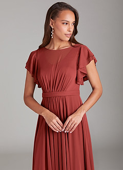 Azazie Daphne Modest Bridesmaid Dresses A-Line Ruched Mesh Floor-Length Dress image4
