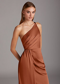 Azazie Mika Final Sale Cedar Rose Sheath One Shoulder Stretch Satin Dress image7