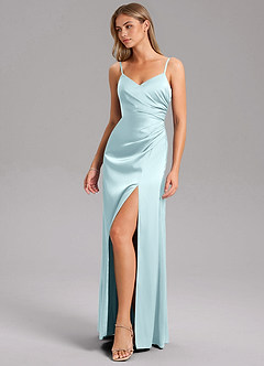 Azazie Azuree Brudtärnklänningar Klä av A-Linje i Stretch Satin Plisserad Molnblått image5