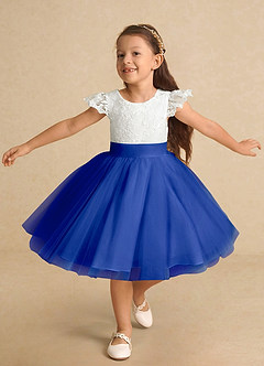 Azazie Vetty Flower Girl Dresses Ivory Royal Blue A-Line Lace Tulle Dress image5