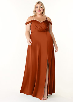 Azazie Ocean Brautjungfernkleider A-Linie V-Hals Gefaltet Stretch-Satin Kleid Gebranntes Orange image6