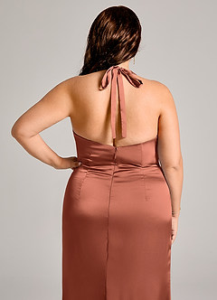 Azazie Valerie Bridesmaid Dresses Clay Mermaid Pleated Stretch Satin Dress image8
