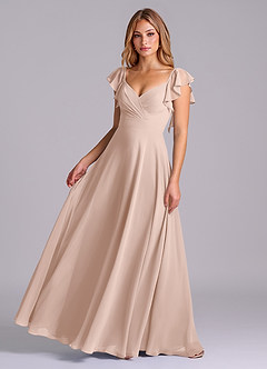 Azazie Leilani Robes de demoiselle d'honneur Robe Trapèze en Mousseline de soie Plissé Rose Anglais image1